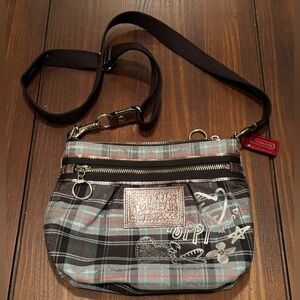 Coach Poppy Blue / Silver Tartan Plaid Crossbody Bag